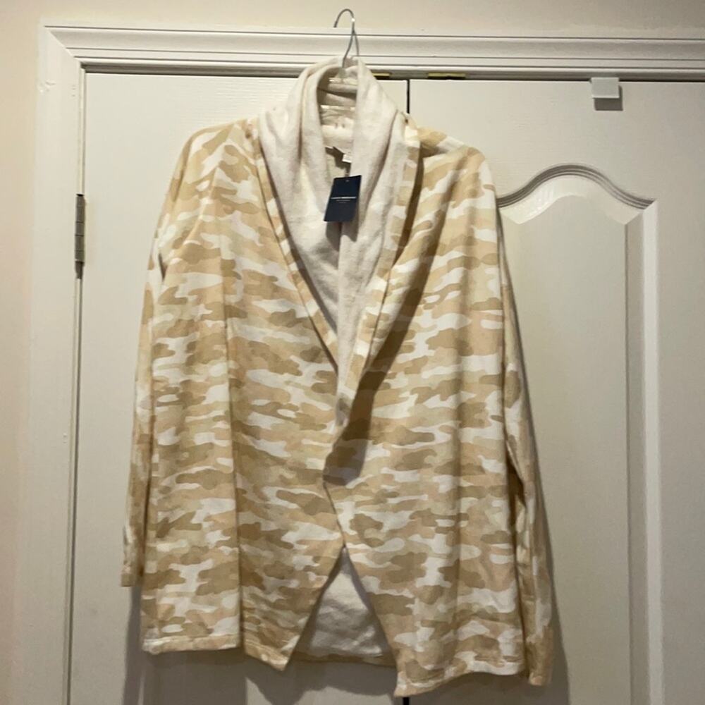 Lucky Brand S tan cream camo camouflage relaxed sweatshirt jacket nwt